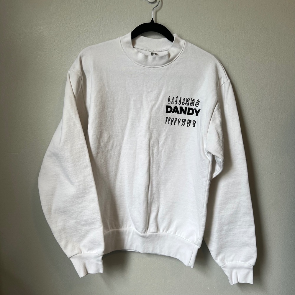 Dandy Dental Lab White Graphic Print Sweatshirt Skull Art Back